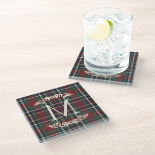 Posavasos De Vidrio Patrón de cuadros clásico rojo azul oscuro verde