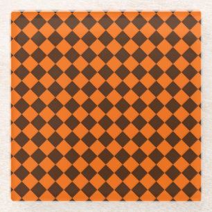 Posavasos De Vidrio Patrón de cuadros de diamante naranja marrón
