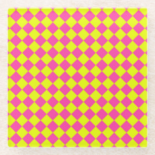Posavasos De Vidrio Patrón de cuadros de diamante rosa amarillo