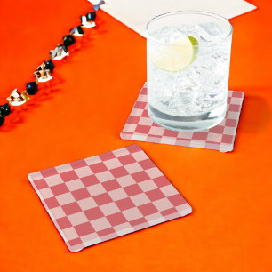 Posavasos De Vidrio Patrón de cuadros gingham rosa rojo