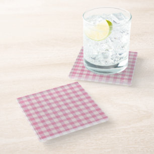 Posavasos De Vidrio Patrón de cuadros rosa bebé