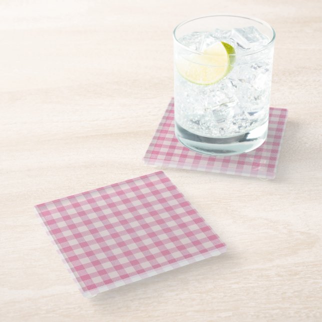 Posavasos De Vidrio Patrón de cuadros rosa bebé (Angular)