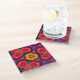 Posavasos De Vidrio Patrón de Daisy Bouquet colorido