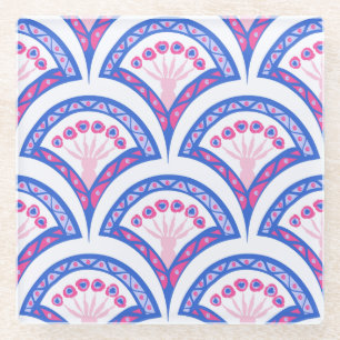 Posavasos De Vidrio patrón de damasco floral azul