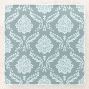 Posavasos De Vidrio Patrón de Damasco Rococó Azul Huevo de Pato+Verde