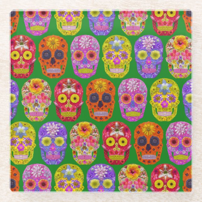 Posavasos De Vidrio Patrón de descompresión de flores 2018 (Anverso)