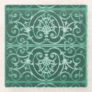 Posavasos De Vidrio Patrón de desplazamiento de color verde sabio