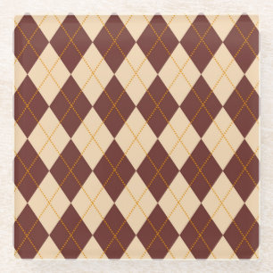 Posavasos De Vidrio Patrón de diamante de color beige marrón otoño oto