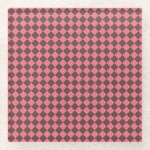 Posavasos De Vidrio Patrón de diamante de cuadros rosa marrón