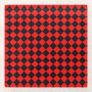 Posavasos De Vidrio Patrón de diamante de damero rojo y negro