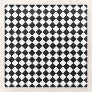 Posavasos De Vidrio Patrón De Diamantes Blanco Y Negro