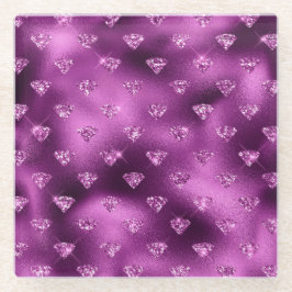 Posavasos De Vidrio Patrón de Diamantes Brillo Glam Ómbre Púrpura