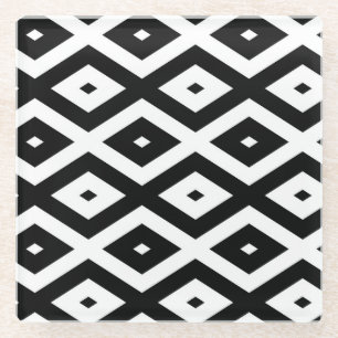 Posavasos De Vidrio Patrón de diamantes en blanco y negro
