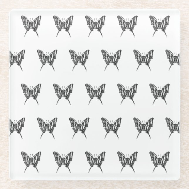 Posavasos De Vidrio Patrón de dibujo de la tinta de la mariposa de ceb (Anverso)