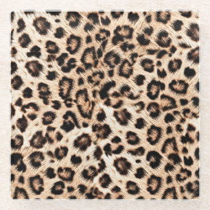 Posavasos De Vidrio Patrón de diseño de leopardo: Elegancia salvaje.