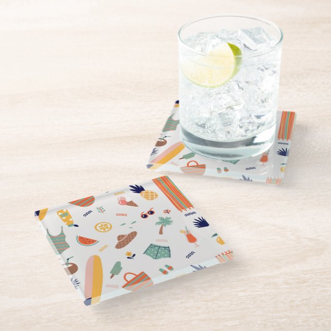 Posavasos De Vidrio Patrón de diversión de Sunny Beach (Angular)