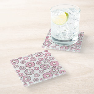 Posavasos De Vidrio Patrón De Donuts, Donuts Rosados, Espolvorines