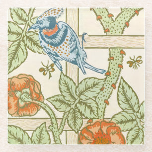 Posavasos De Vidrio Patrón de enrejado de pájaros y rosas sin costuras