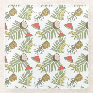 Posavasos De Vidrio Patrón de esbozo de fruta tropical