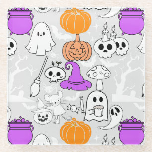 Posavasos De Vidrio Patrón de espantosidad de Halloween 01 L Gris BG