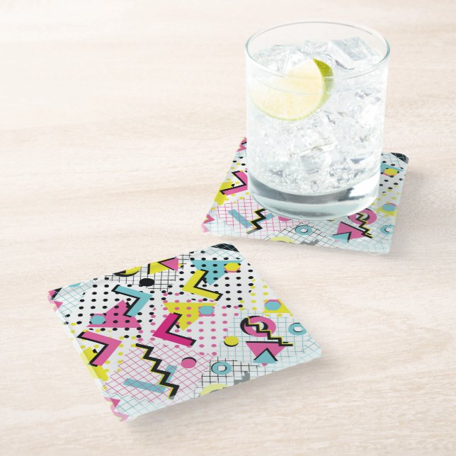 Posavasos De Vidrio Patrón de estilo Memphis posmoderno (Angular)