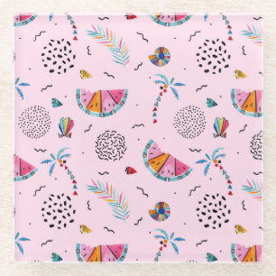 Posavasos De Vidrio Patrón de estilo memphis rosado tropical