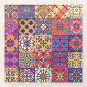 Posavasos De Vidrio Patrón de estilo Talavera de mosaicos portugueses