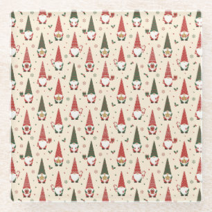 Posavasos De Vidrio Patrón de fiesta de gnomos de Navidad