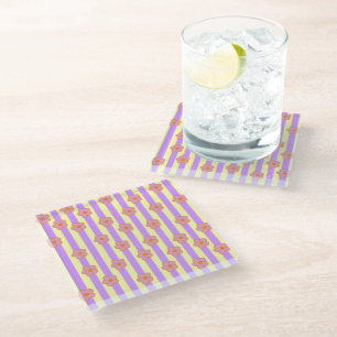 Posavasos De Vidrio Patrón de flor de raya púrpura vintage retro