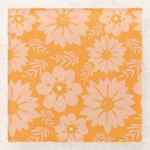 Posavasos De Vidrio Patrón de flor del Naranja de Fuzz de color rosa d