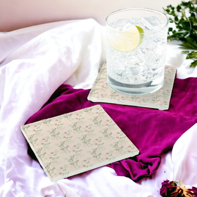 Posavasos De Vidrio Patrón de flor del Retro Verde Rosa Y2K 70 (Zazzle Pink Green Retro Y2K 70s Flower Pattern Glass Coaster)