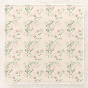 Posavasos De Vidrio Patrón de flor del Retro Verde Rosa Y2K 70