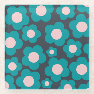 Posavasos De Vidrio Patrón de flor hippie azul precoz