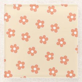 Posavasos De Vidrio Patrón de flor hippie blanco