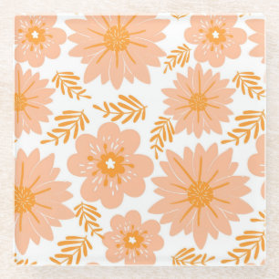 Posavasos De Vidrio Patrón de flor naranja de fuzz melocotón vintage r