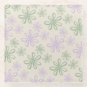 Posavasos De Vidrio Patrón de flor pequeña púrpura verde vintage retro
