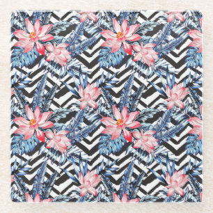 Posavasos De Vidrio Patrón de flor tropical Lotus