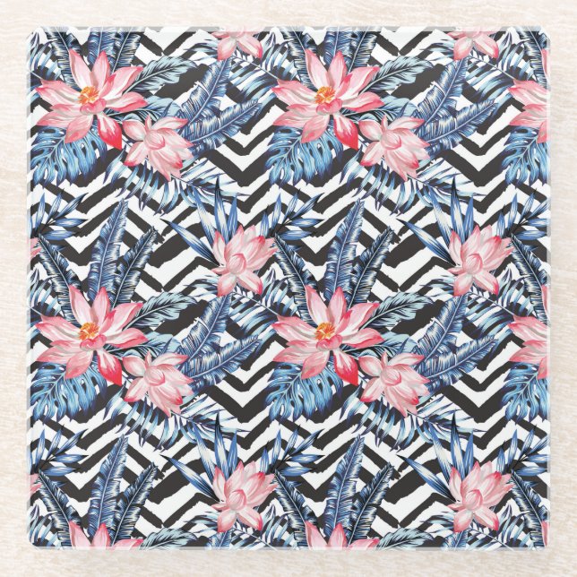 Posavasos De Vidrio Patrón de flor tropical Lotus (Anverso)