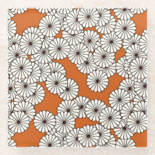 Posavasos De Vidrio Patrón de flores Art Deco - crema en óxido