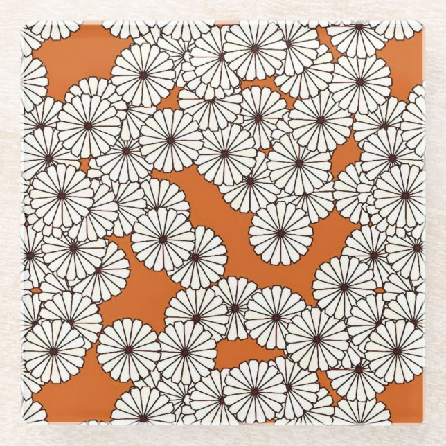 Posavasos De Vidrio Patrón de flores Art Deco - crema en óxido (Anverso)