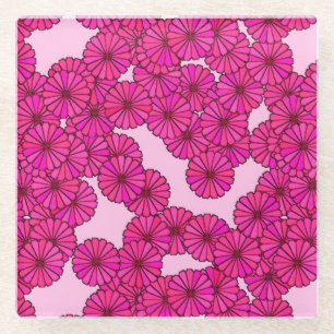 Posavasos De Vidrio Patrón de flores Art Deco - magenta sobre rosa