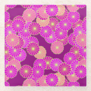 Posavasos De Vidrio Patrón de flores Art Deco - tonos de violeta, cora