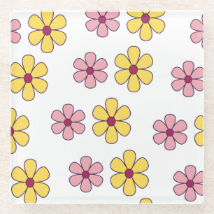 Posavasos De Vidrio Patrón de flores grandes y pequeñas