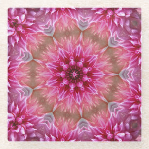 Posavasos De Vidrio Patrón de flores rosadas de Mandala geométrica-675
