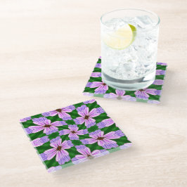 Posavasos De Vidrio Patrón de flores rosadas espumosas