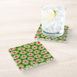 Posavasos De Vidrio Patrón de flores rosadas y blancas