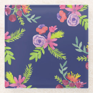 Posavasos De Vidrio Patrón de flores silvestres acuáticas