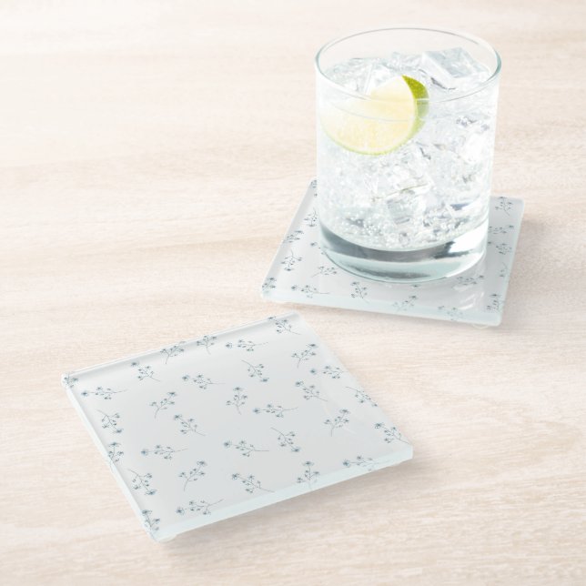 Posavasos De Vidrio Patrón de flores silvestres azules (Angular)