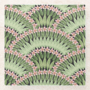 Posavasos De Vidrio Patrón de flores tropicales pintadas a mano