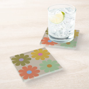 Posavasos De Vidrio Patrón de flores vintage de pastel simple